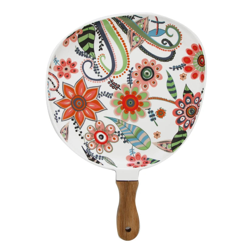 Viskana Elegant Nordic Ceramic Dinner Plates with Wooden Handle