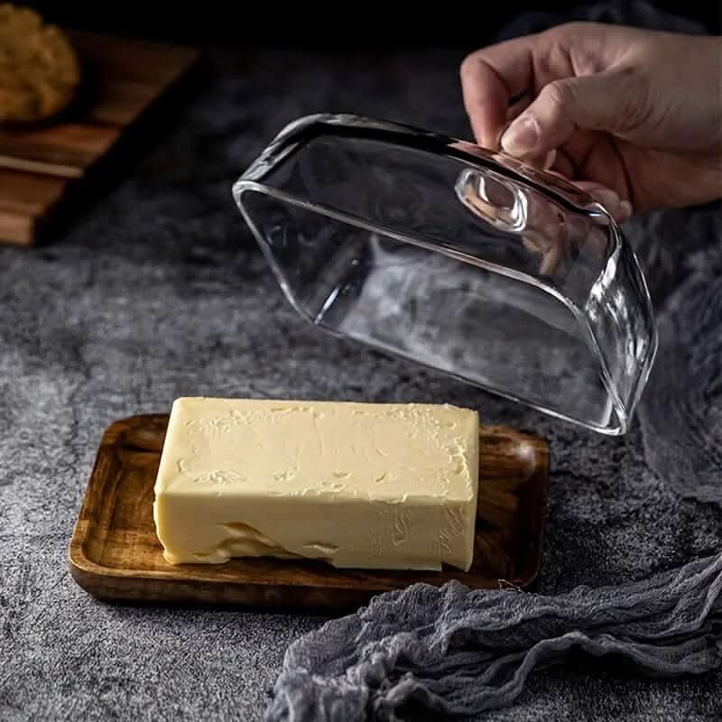 Viskana Wooden Butter Dish with Glass Lid – Elegant Tableware