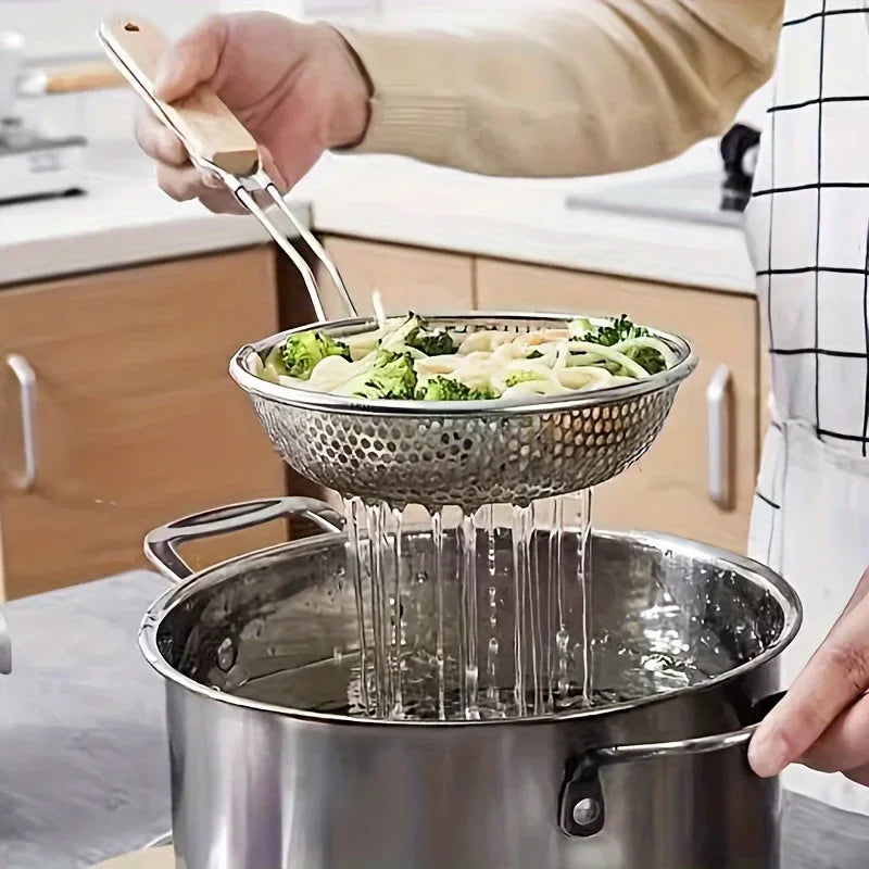 Fine Mesh Stainless Steel Strainer Wooden Handle Kitchen Filter Spoon Viskana