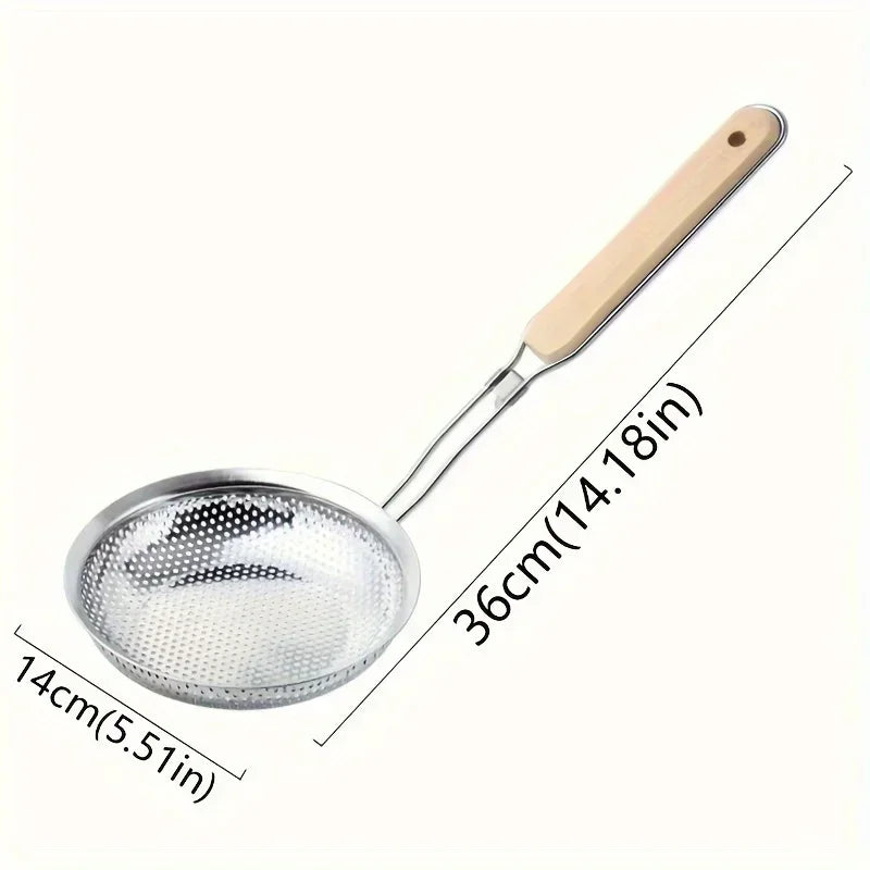 Fine Mesh Stainless Steel Strainer Wooden Handle Kitchen Filter Spoon Viskana