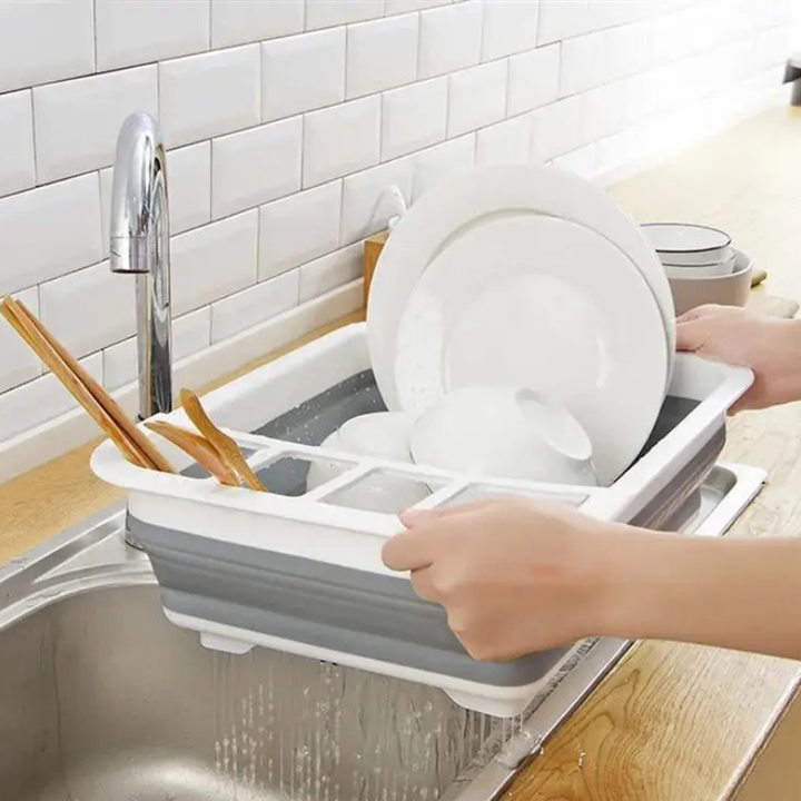 Foldable Dish Rack Kitchen Storage and Drain Tray for Tableware Viskana