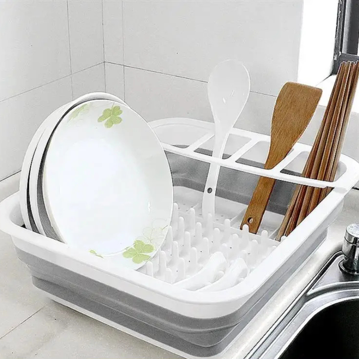 Foldable Dish Rack Kitchen Storage and Drain Tray for Tableware Viskana