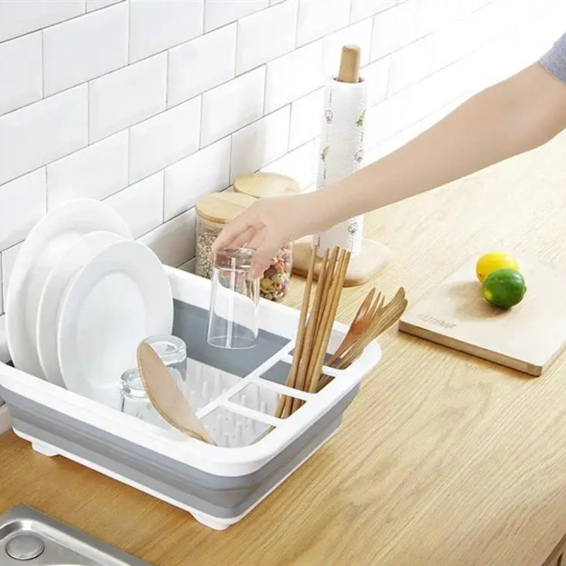 Foldable Dish Rack Kitchen Storage and Drain Tray for Tableware Viskana