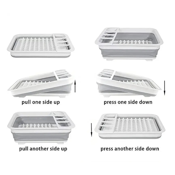 Foldable Dish Rack Kitchen Storage and Drain Tray for Tableware Viskana