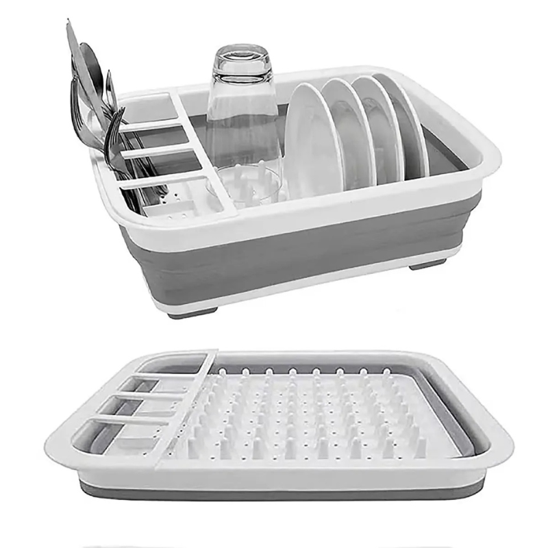 Foldable Dish Rack Kitchen Storage and Drain Tray for Tableware Viskana