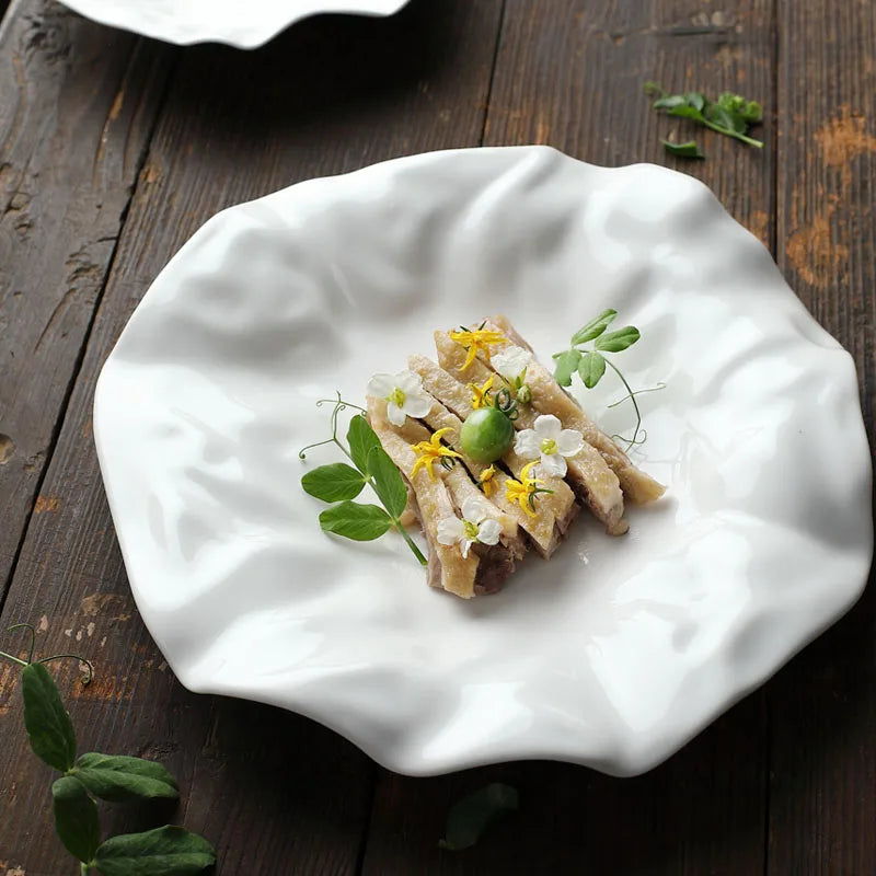 French Ceramic Tableware Irregular White Creative Pleated Paper Plate Viskana