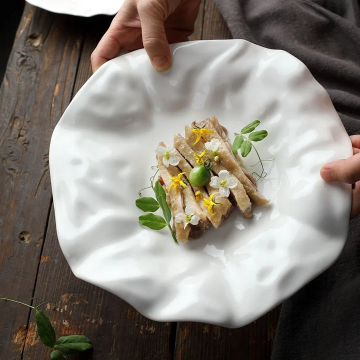 French Ceramic Tableware Irregular White Creative Pleated Paper Plate Viskana