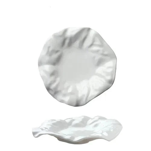 French Ceramic Tableware Irregular White Creative Pleated Paper Plate Viskana