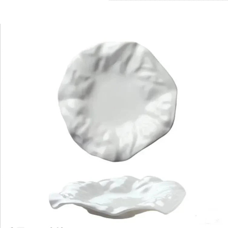 French Ceramic Tableware Irregular White Creative Pleated Paper Plate Viskana