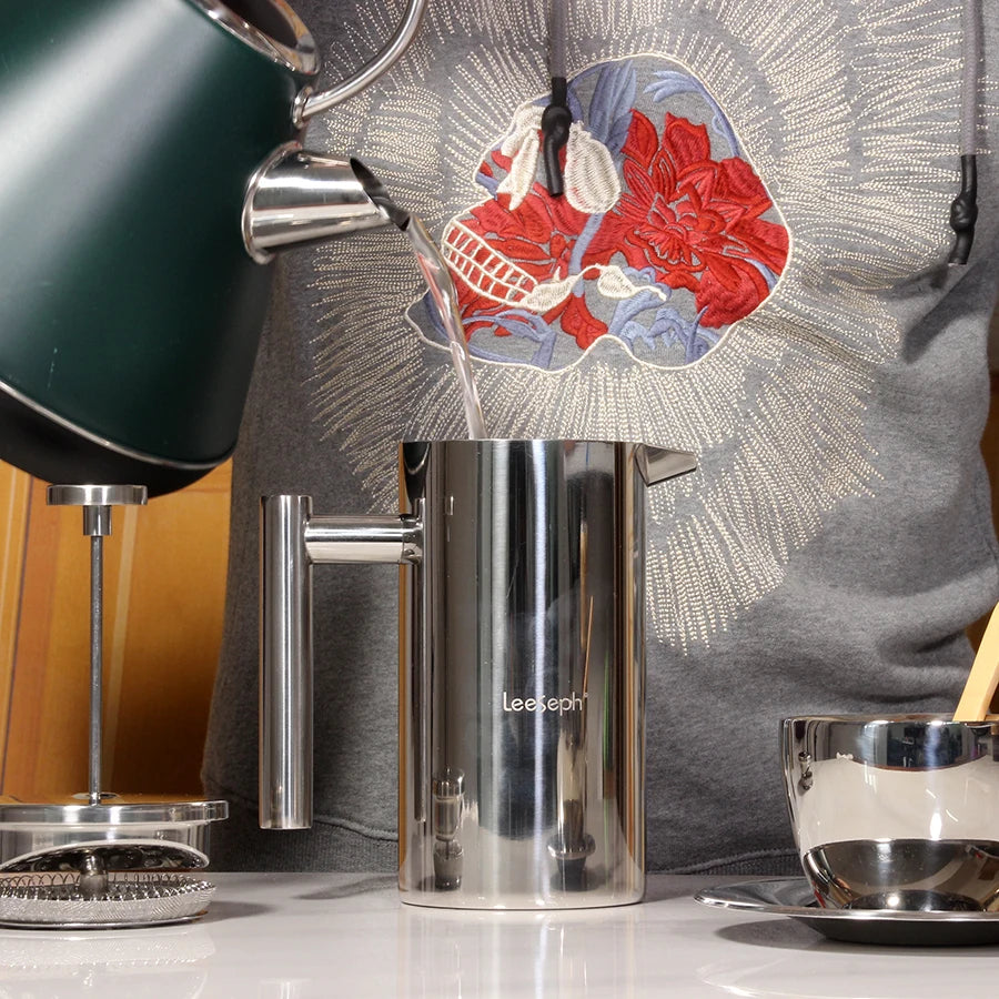 French Press Coffee Maker Double Wall Stainless Steel with Clip/Spoon Viskana
