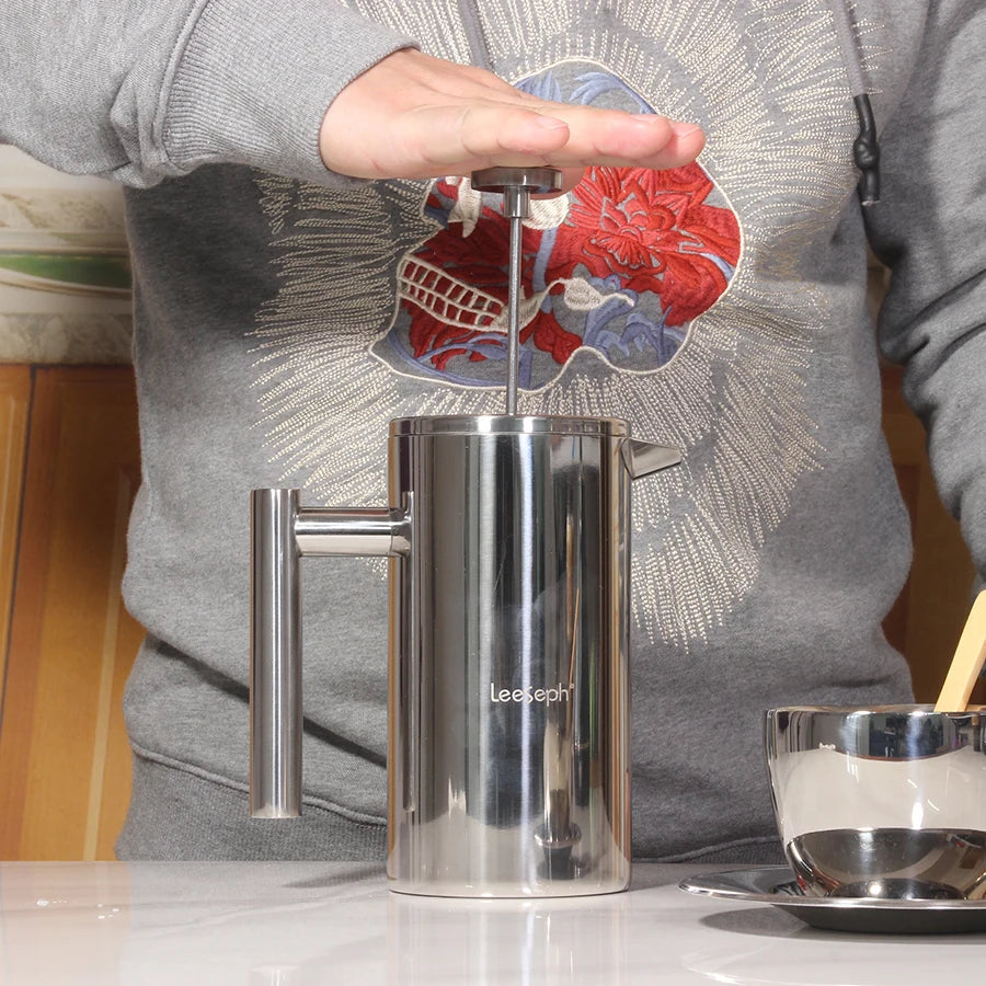 French Press Coffee Maker Double Wall Stainless Steel with Clip/Spoon Viskana