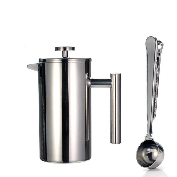 French Press Coffee Maker Double Wall Stainless Steel with Clip/Spoon Viskana