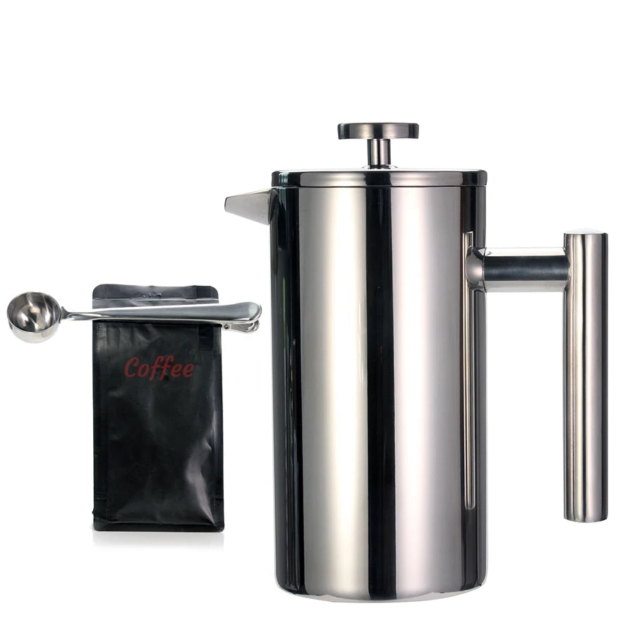 French Press Coffee Maker Double Wall Stainless Steel with Clip/Spoon Viskana