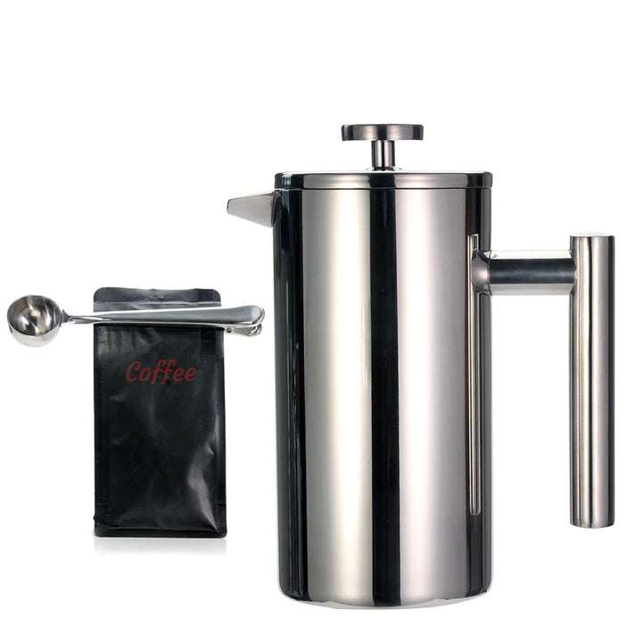 French Press Coffee Maker Double Wall Stainless Steel with Clip/Spoon Viskana
