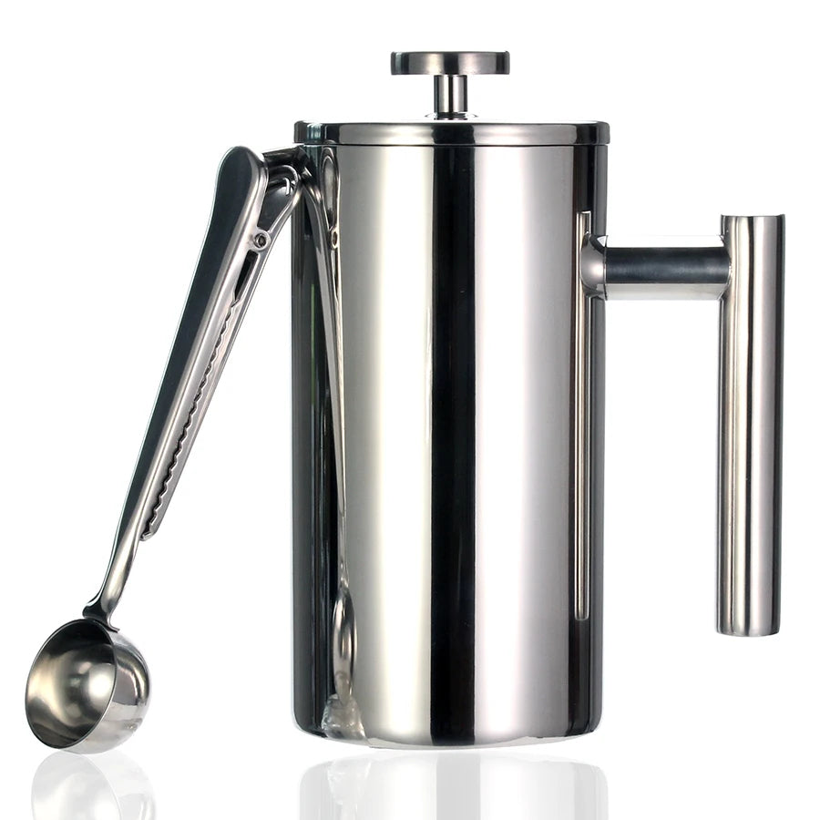 French Press Coffee Maker Double Wall Stainless Steel with Clip/Spoon Viskana