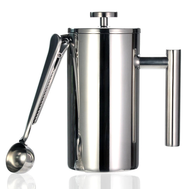 French Press Coffee Maker Double Wall Stainless Steel with Clip/Spoon Viskana
