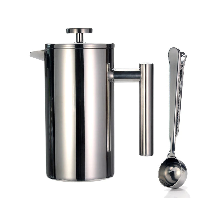 French Press Coffee Maker Double Wall Stainless Steel with Clip/Spoon Viskana