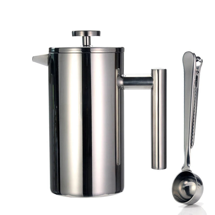 French Press Coffee Maker Double Wall Stainless Steel with Clip/Spoon Viskana