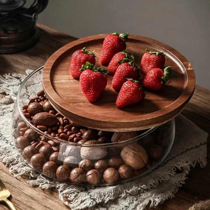 Glass Food Storage Container with Wooden Lid Kitchen Snack Organizer Viskana