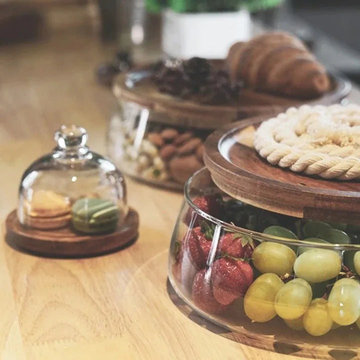 Glass Food Storage Container with Wooden Lid Kitchen Snack Organizer Viskana