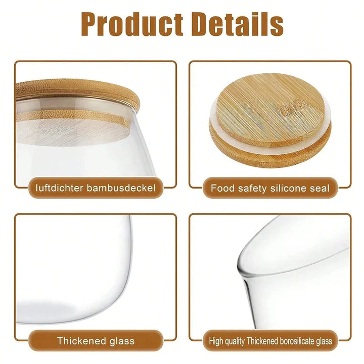 Glass Food Storage Jar with Airtight Wooden Lid and Spoon Container Viskana