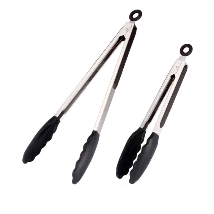 Silicone and stainless steel grill tongs - 23/30 cm - White / Black Viskana