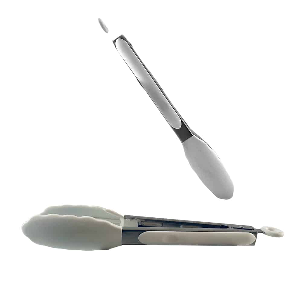 Silicone and stainless steel grill tongs - 23/30 cm - White / Black Viskana