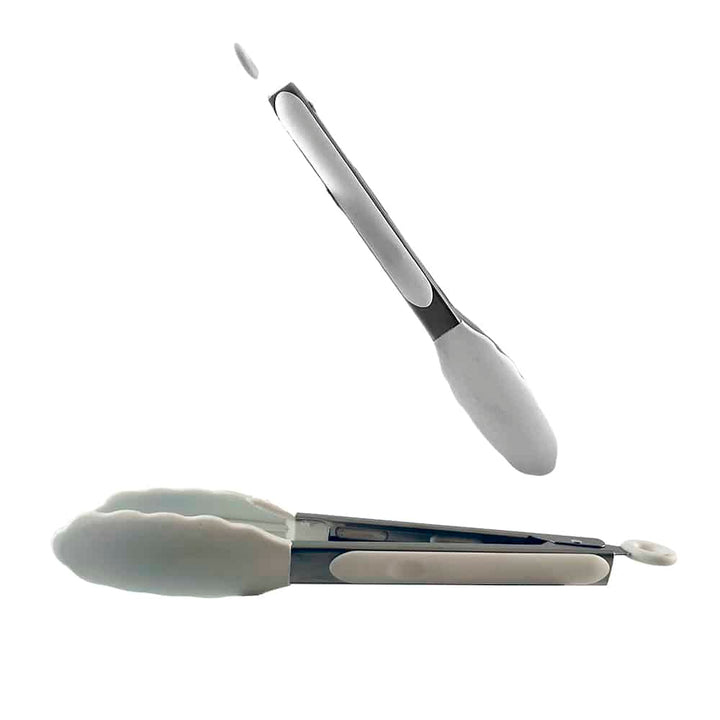 Silicone and stainless steel grill tongs - 23/30 cm - White / Black Viskana