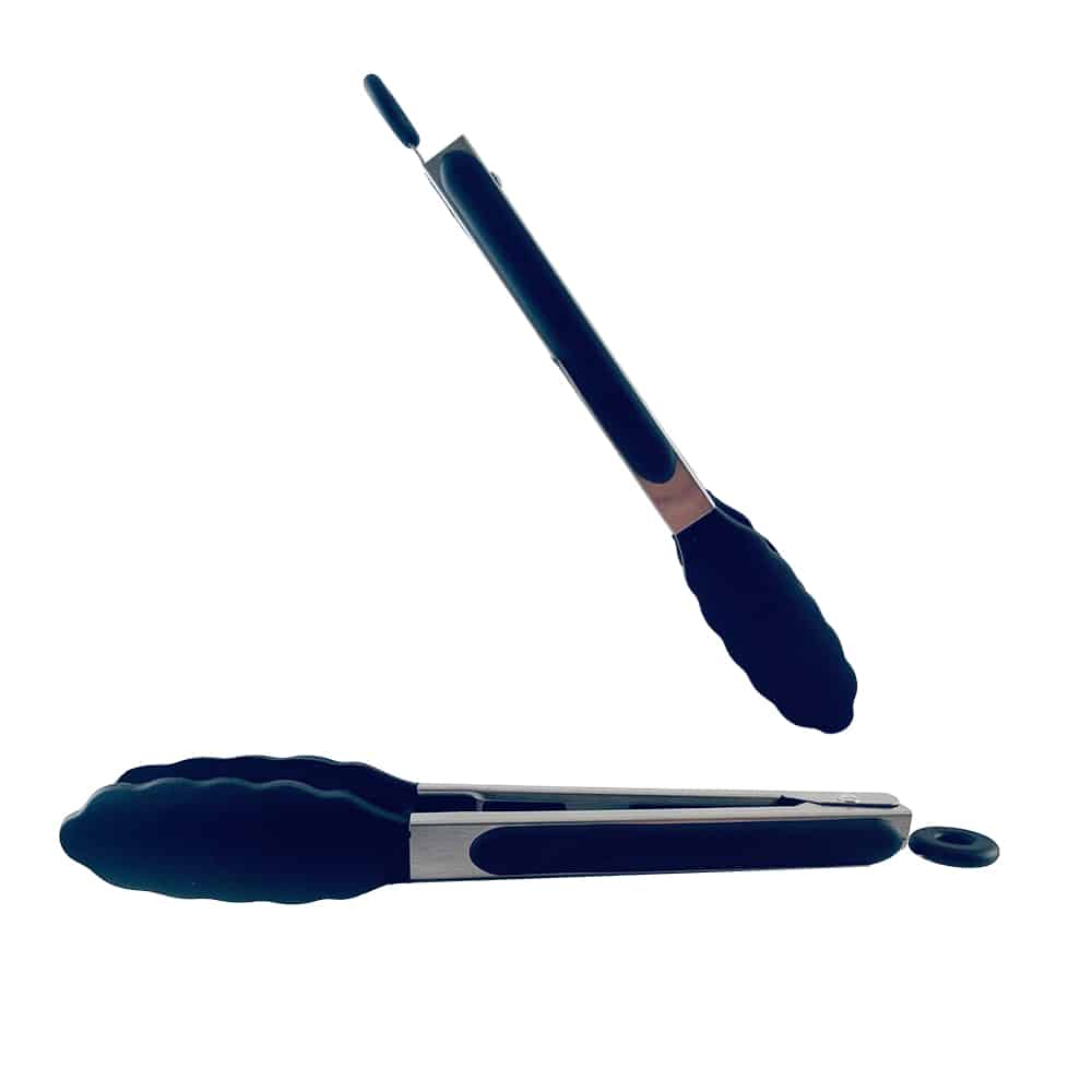 Silicone and stainless steel grill tongs - 23/30 cm - White / Black Viskana