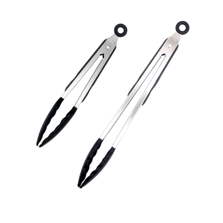 Silicone and stainless steel grill tongs - 23/30 cm - White / Black Viskana