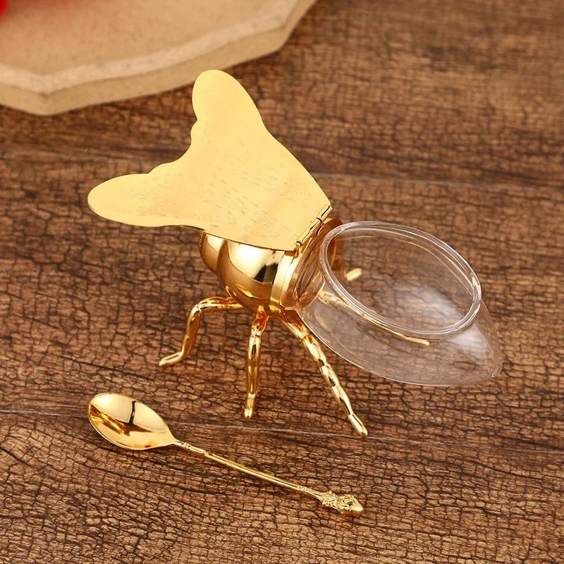 Honeybee Sugar Jar with Spoon Kitchen Pot Container Kitchen Tableware Viskana