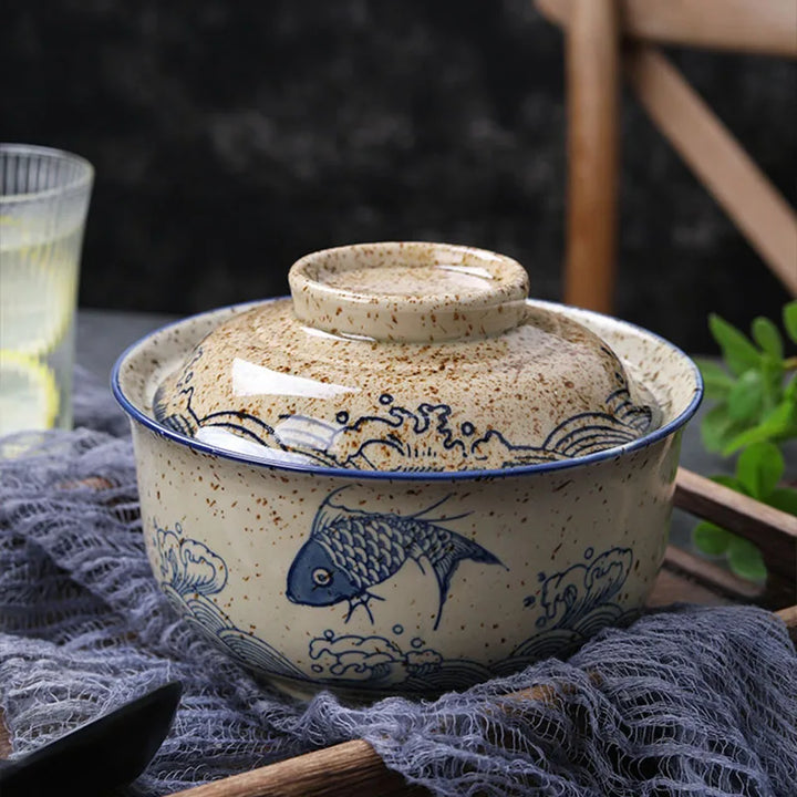 Japanese Style Ramen Bowl With Lid Ceramic Noodle Bowl Tableware Viskana