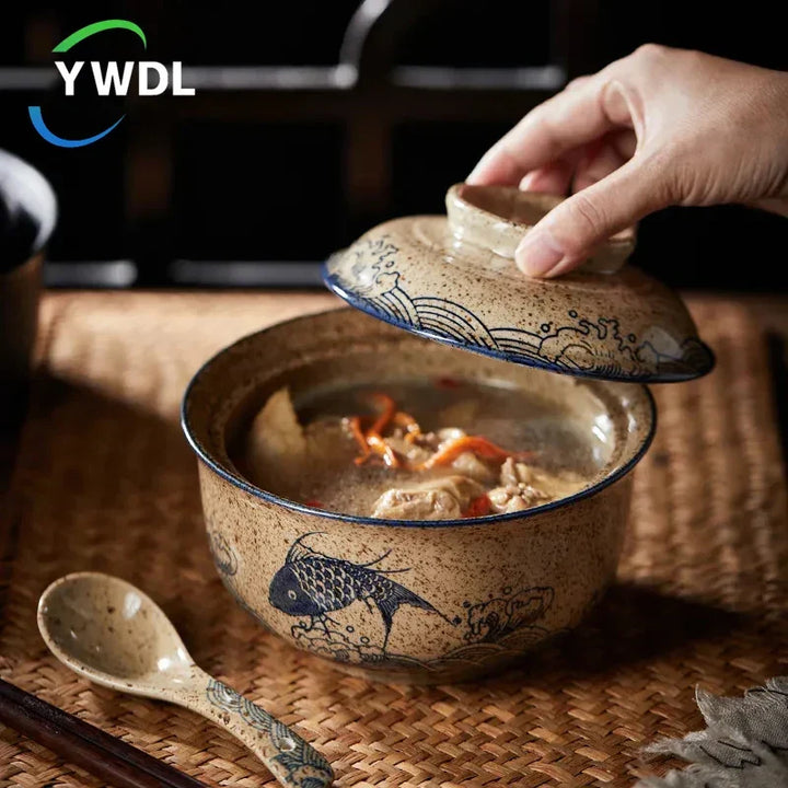 Japanese Style Ramen Bowl With Lid Ceramic Noodle Bowl Tableware Viskana