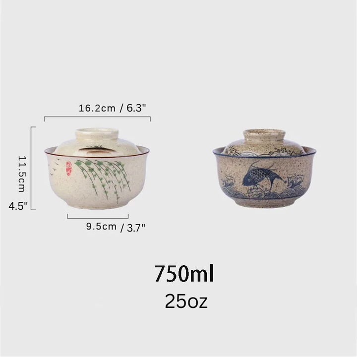 Japanese Style Ramen Bowl With Lid Ceramic Noodle Bowl Tableware Viskana