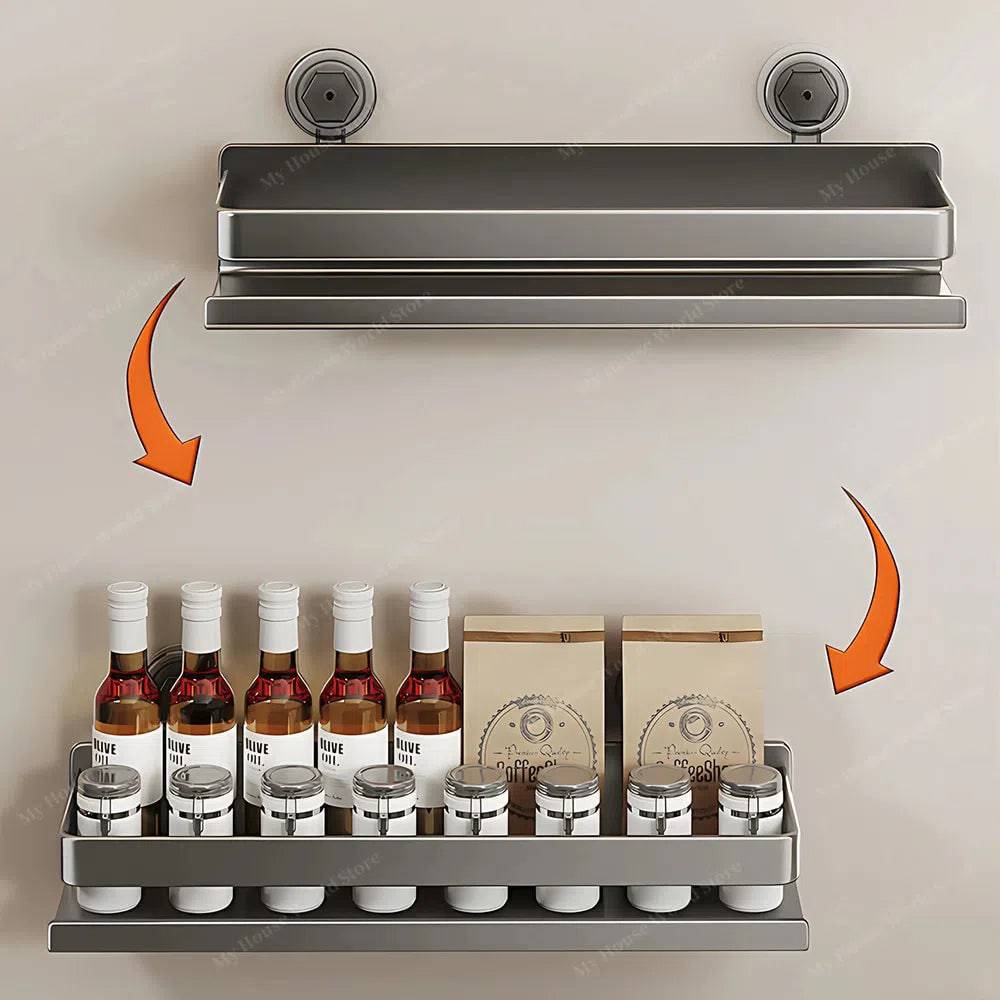 Viskana Wall-Mounted Suction Cup Spice Rack Organizer for Kitchen Storage and Easy Access to Spices