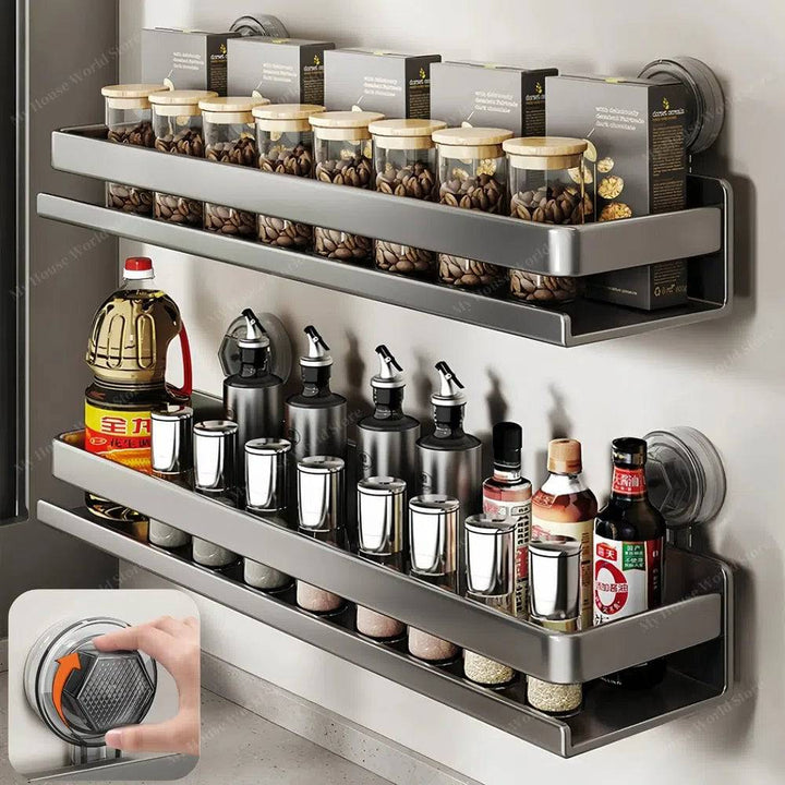 Viskana Wall-Mounted Suction Cup Spice Rack Organizer for Kitchen Storage and Easy Access to Spices