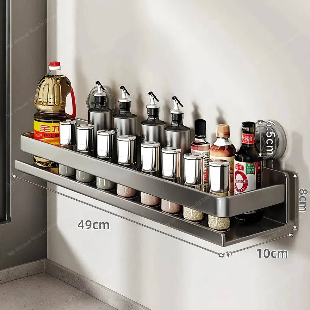 Viskana Wall-Mounted Suction Cup Spice Rack Organizer for Kitchen Storage and Easy Access to Spices