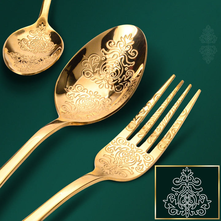 Luxury Cutlery Sets Silverware Kit Vintage Carved Tableware Set Viskana