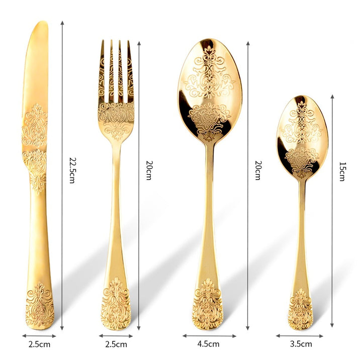 Luxury Cutlery Sets Silverware Kit Vintage Carved Tableware Set Viskana