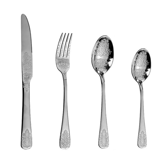 Luxury Cutlery Sets Silverware Kit Vintage Carved Tableware Set Viskana