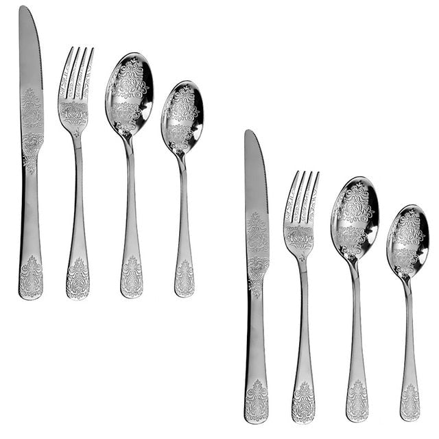 Luxury Cutlery Sets Silverware Kit Vintage Carved Tableware Set Viskana