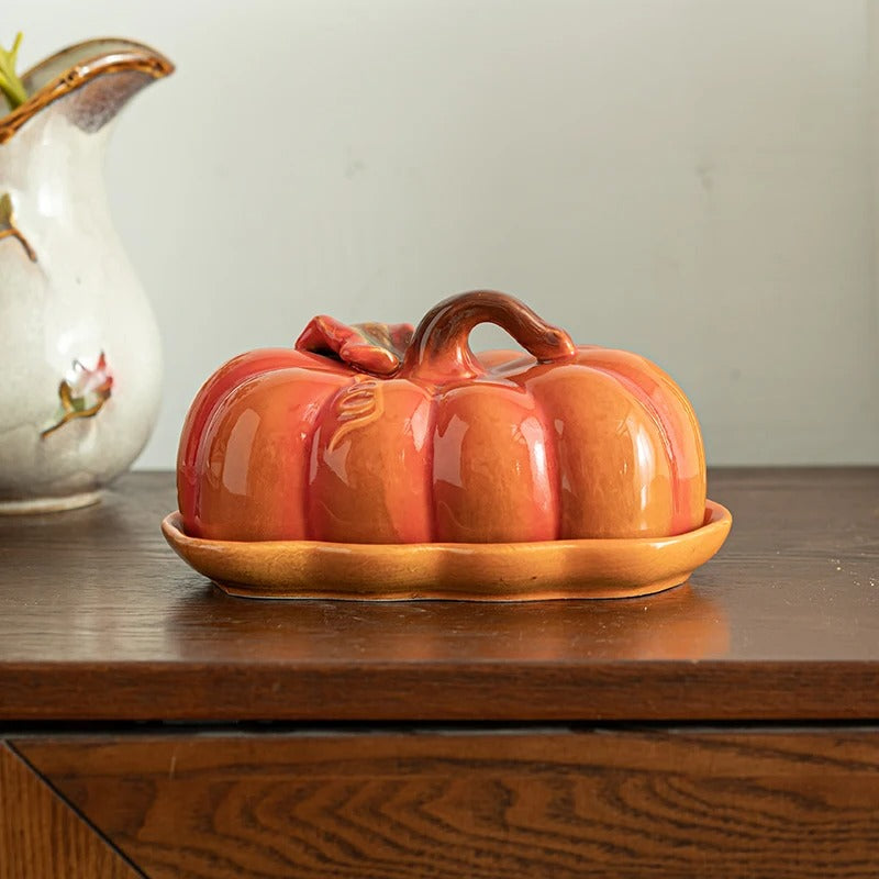 Viskana Pumpkin-Shaped Ceramic Plate | Rustic Fall Tableware | Durable & Dishwasher Safe | PumpkinWare