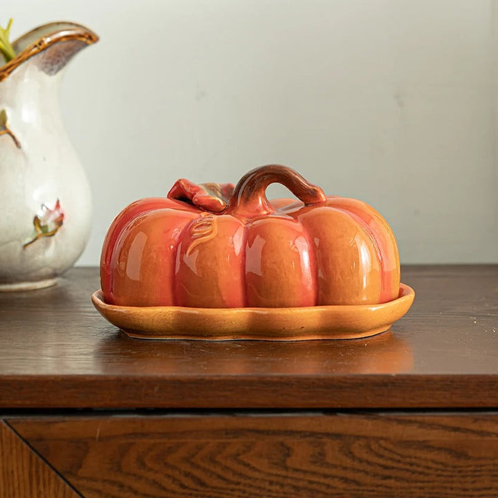 Viskana Pumpkin-Shaped Ceramic Plate | Rustic Fall Tableware | Durable & Dishwasher Safe | PumpkinWare