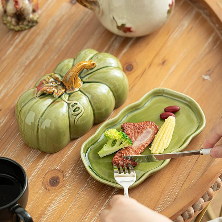 Viskana Pumpkin-Shaped Ceramic Plate | Rustic Fall Tableware | Durable & Dishwasher Safe | PumpkinWare