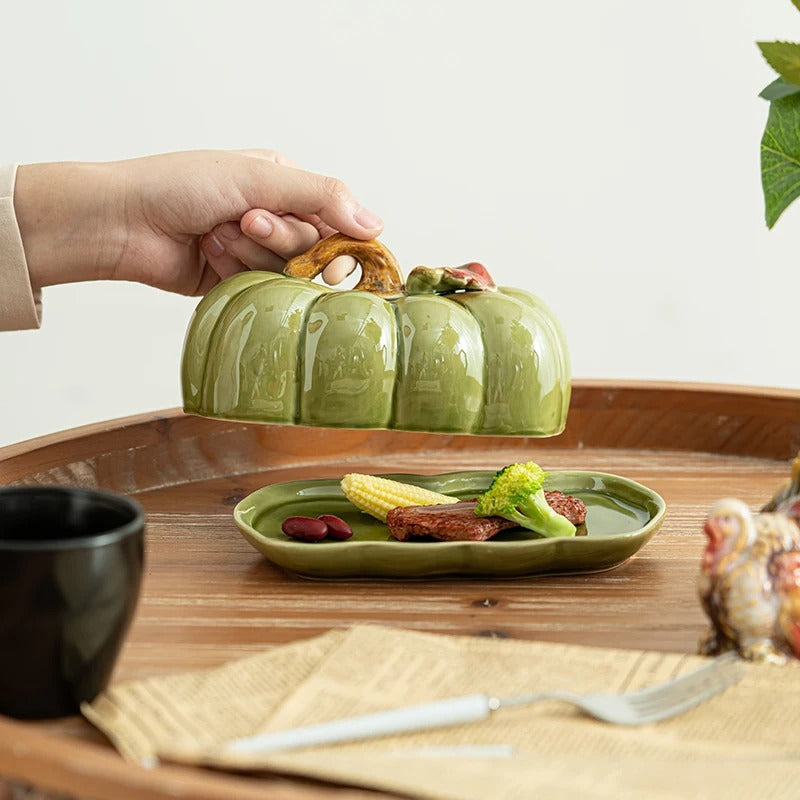 Viskana Pumpkin-Shaped Ceramic Plate | Rustic Fall Tableware | Durable & Dishwasher Safe | PumpkinWare