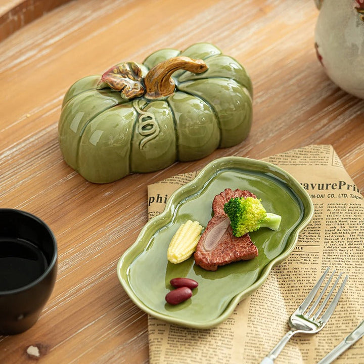 Viskana Pumpkin-Shaped Ceramic Plate | Rustic Fall Tableware | Durable & Dishwasher Safe | PumpkinWare