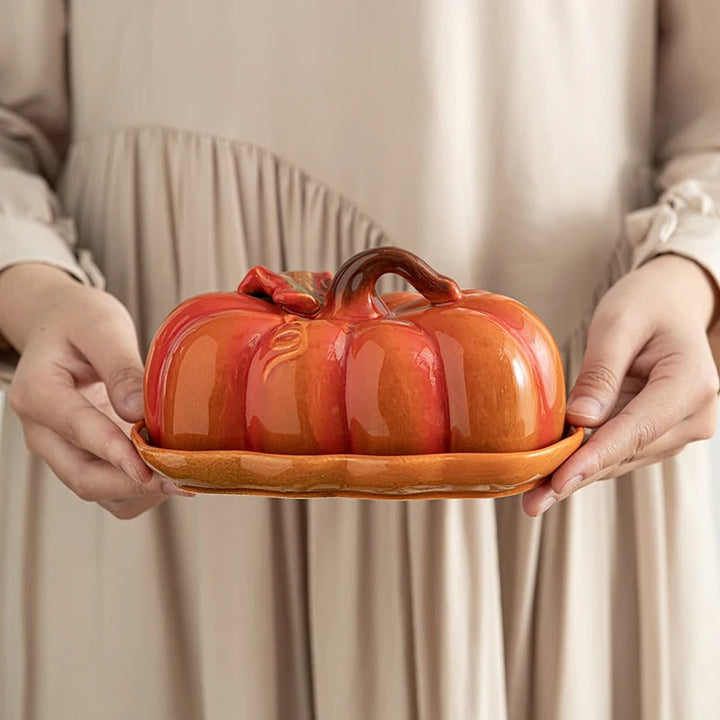 Viskana Pumpkin-Shaped Ceramic Plate | Rustic Fall Tableware | Durable & Dishwasher Safe | PumpkinWare