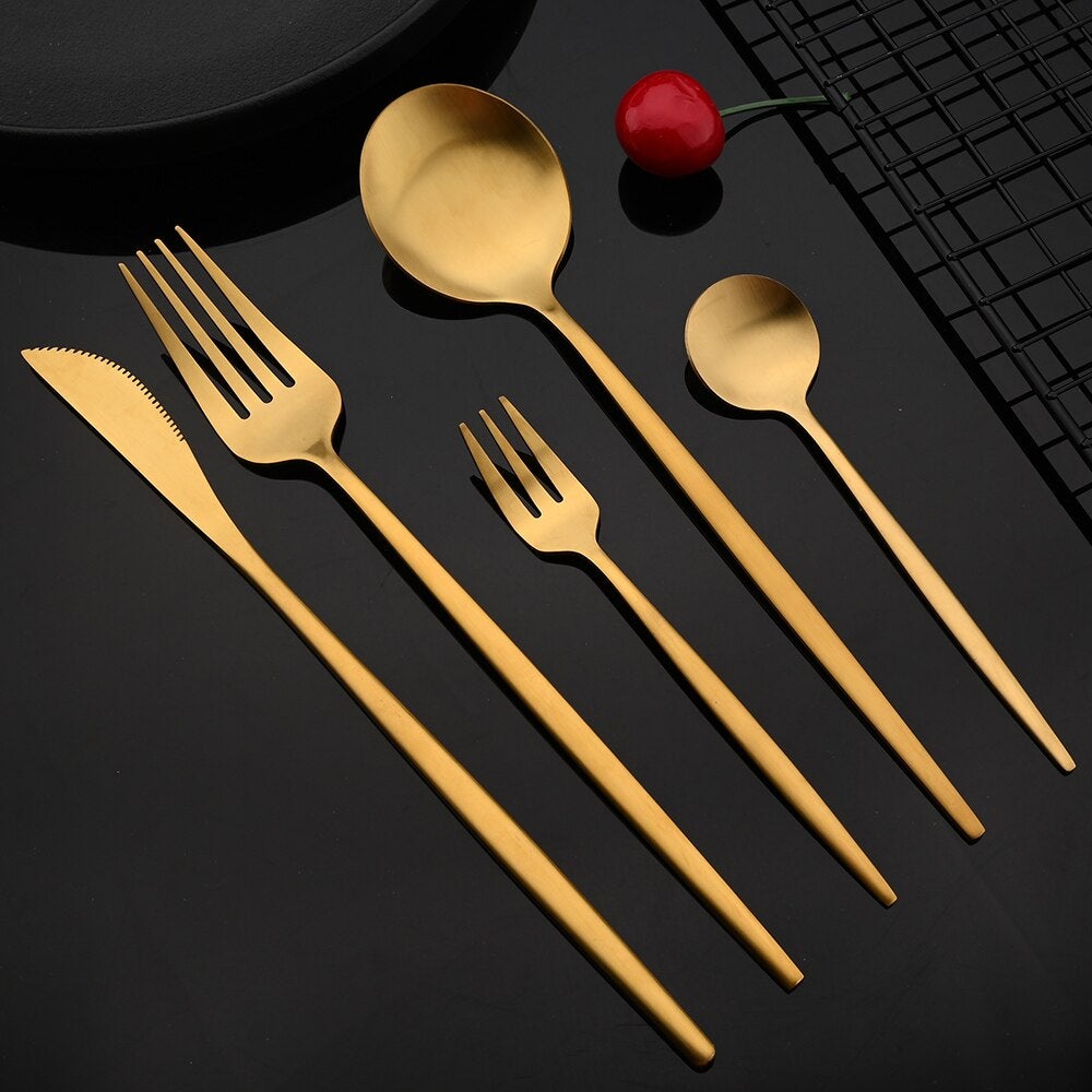 Viskana RoyalGlimmer Gold Cutlery Set - Gold Cutlery Set for a Luxurious Table Decoration