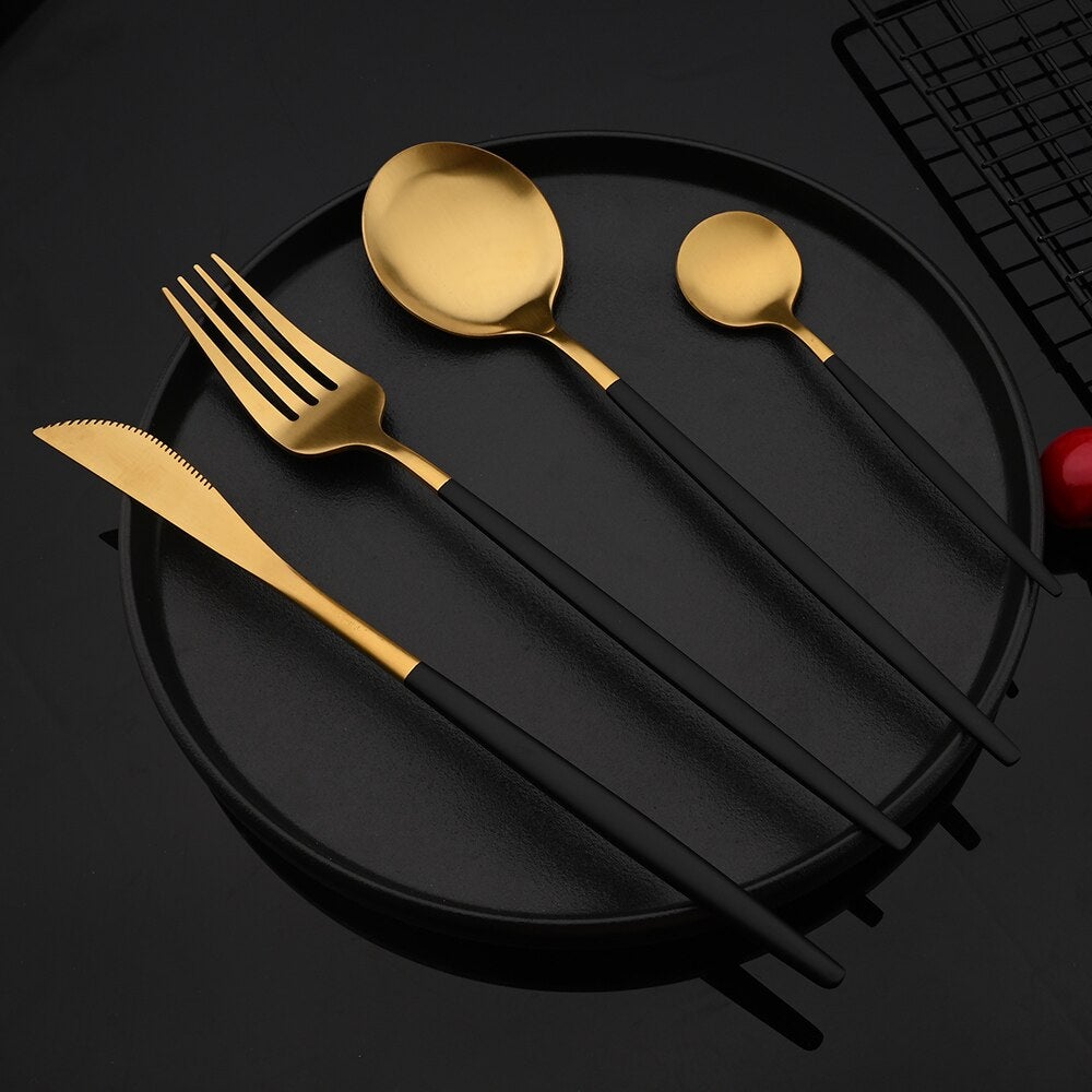 Viskana RoyalGlimmer Gold Cutlery Set - Gold Cutlery Set for a Luxurious Table Decoration