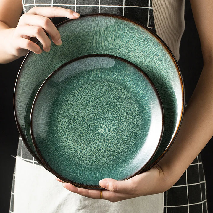 Malachite Green Ceramic Plate And Bowl Porcelain Dinner Dish Plate Viskana